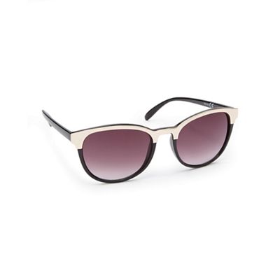 Black semi patent round sunglasses